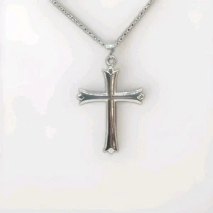 925 Sterling Silber Gothic Kreuz Anhänger Halskette 18" Kabel Kette Religiös Geschenk - Bild 1 von 9