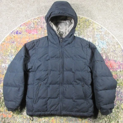 Chaqueta acolchada Eddie Bauer Heavy plumón de ganso para niños M negra cremallera completa con capucha cálida Foto 1 de 4