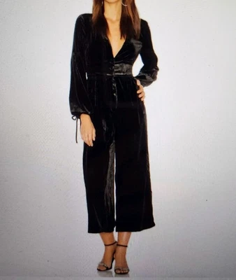 Free People True Lovin' Velvet Balloon Sleeve Jumpsuit Womens XS Black EUC - Image 1 of 4