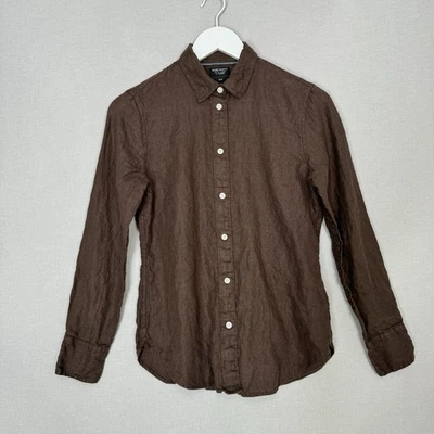 J.Crew Shirt Womens 00 Brown Slim Fit Baird McNutt 100% Irish Linen Minimalist - Image 1 of 4