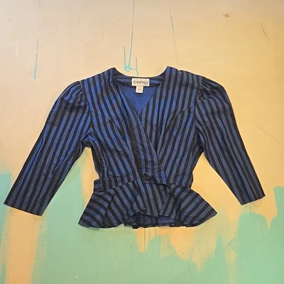 Chaqueta De Colección Rampage Para Mujer 11/12 Peplum Azul Negro Rayas Verticales Botón Algodón Foto 1 de 4