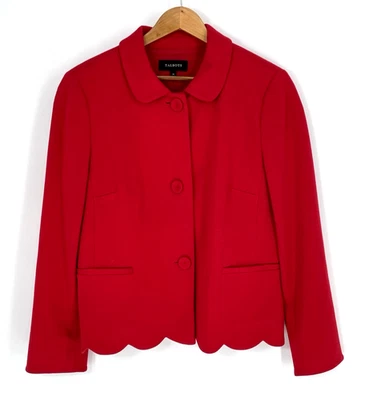 Talbots Womens 14 Blazer Red Scalloped Hem Lined Pockets Cotton Blend - Image 1 of 4