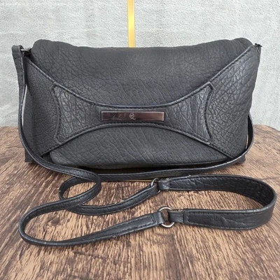 McQ Alexander McQueen Pebbled Leather Envelope Clutch Crossbody Bag Black Gothic - Image 1 of 4