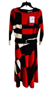 Danny & Nicole geometrisches freches Fit & Flare rot schwarz cremefarbenes Kleid Gr. 6 VERSAND MORGEN - Bild 1 von 11