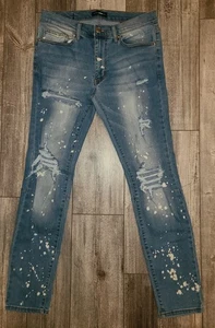 FASHION NOVA Herren Jeans 32 Distressed Denim Rockstar Slim Skinny Farbspritzer - Bild 1 von 9
