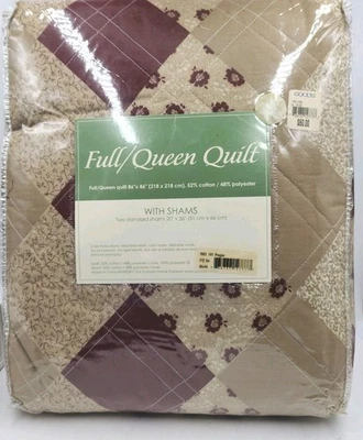 Full/Queen Quilt 86*86 With 2 Shams Burgundy/Tan Sunham Home Fashions Prague - Image 1 of 4