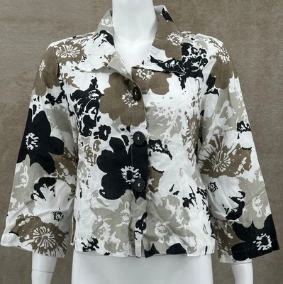 Habitat Jacket Womens Medium 100% Linen Button Up Floral 3/4 Sleeve Artsy Boho - Image 1 of 4