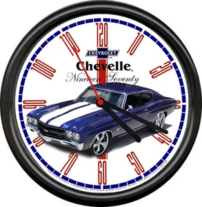 Lizenzierte blaue 1970 Chevelle Muscle Car Chevrolet General Motors Schild Wanduhr - Bild 1 von 1