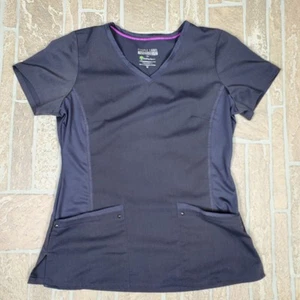 Blusa Médica Gris Etiqueta Púrpura Yoga Manos Curativas Estilo M 2245 Bolsillo - Imagen 1 de 8