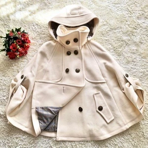 BURBERRY BLUE LABEL Wool Poncho Nova Check White Women's #ED ZBB - Picture 1 of 19