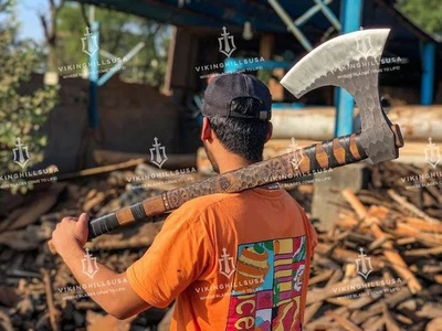Hacha vikinga Berserker de acero al carbono hecha a mano hacha a dos manos Foto 1 de 4
