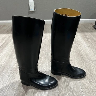 Botas de montar altas de goma negras AIGLE Coupe Saumur para mujer talla XL hechas en Francia Foto 1 de 4