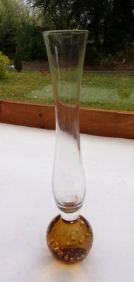 Glasvase Glas Solifleur Vase Kugelfuss Luftblasen Bubbles bernsteinfarben 21 cm - Bild 1 von 4