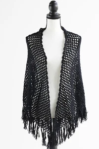 Vintage Handarbeit gehäkelt Strick Schal Halstuch mit Fransen in verschiedenen Farben - Bild 1 von 24