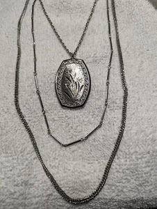 Vintage Silver Tone Metal Statement Necklace Long - Picture 1 of 7