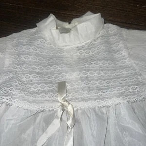 Vtg Mary Jane Off White Empire Waist Cottage Core Dress Lace And Pleats Size 6 - Picture 1 of 12