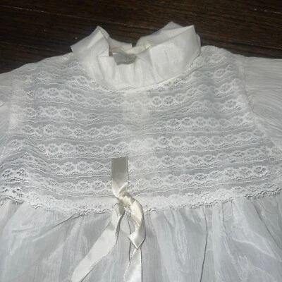 Vtg Mary Jane Off White Empire Waist Cottage Core Dress Lace And Pleats Size 6 - Image 1 of 4