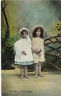 THE BEST OF FRIENDS Postcard Dressed Up Little Girls Holding Flowers T.P. & Co.