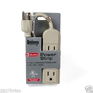 3 OUTLET POWER STRIP 1 FT CORD 12 INCH CORD 13A/125V/1625W - Picture 1 of 6