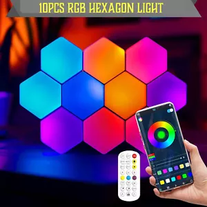 10Pcs RGB Hexagon Light Panels LED Wall Lights, Smart Modular Gaming Lights S - Picture 1 of 9