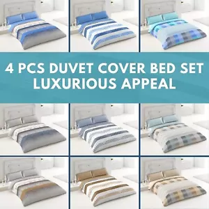 4 Pcs Complete Bedding Set Duvet Cover With Fitted Bed Sheet Single Double King - Picture 1 of 75