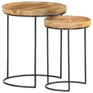 2 Piece Coffee Table Set Solid Wood and Steel B2Y5 - Picture 1 of 11