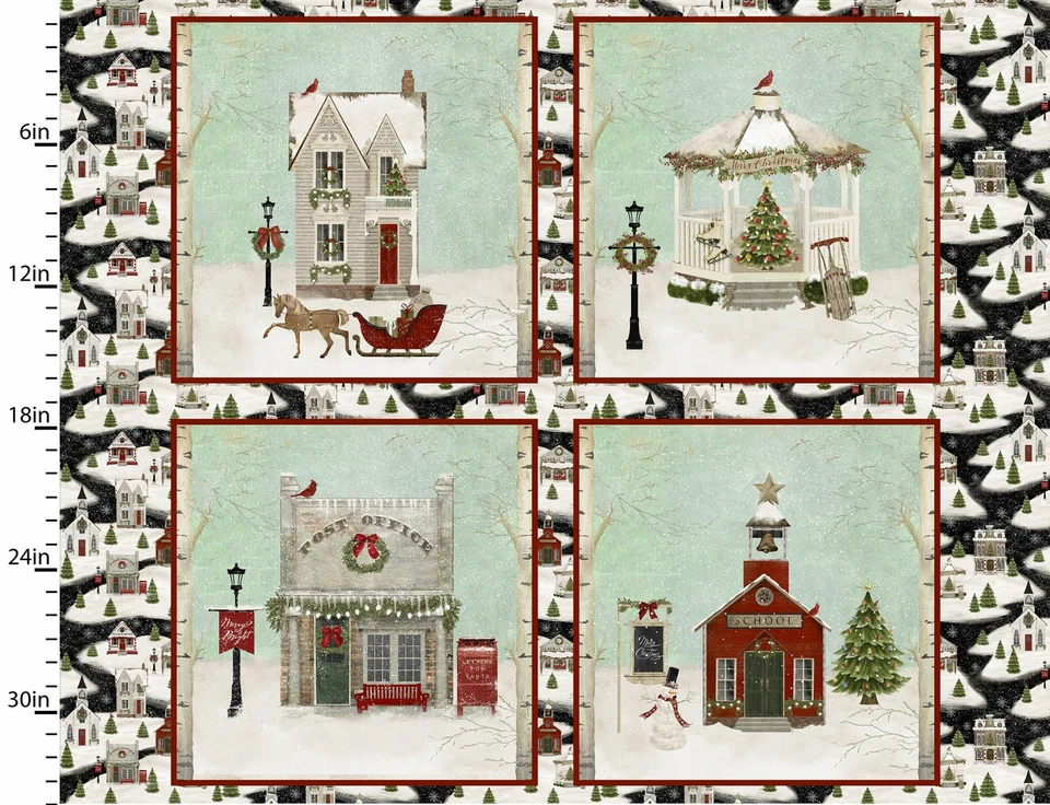 35" Fabric Panel | 3 Wishes Home for the Holidays Winter Village Building Block - Image 1 of 1