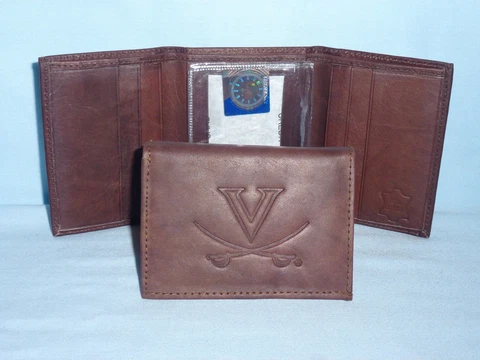 VIRGINIA CAVALIERS    Leather TriFold Wallet    NEW    dark brown 3v nd Cover
