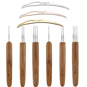 6PCS DIY Crochet Needle Hook Bamboo Handle Dread Knit Hair Making Braiding Tool - Picture 1 of 14