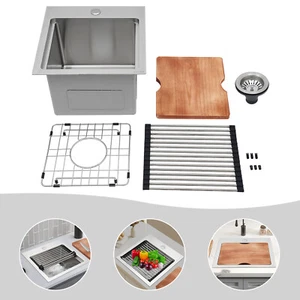 15 x 15 Inch Stainless Steel Drop-in Bar Sink Topmount Kitchen Sink Single Bowl - Picture 1 of 15