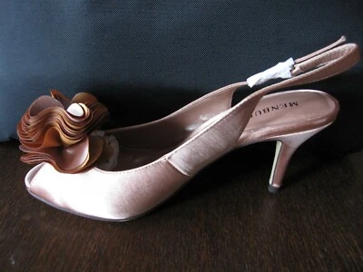 Menbur дамы каблук 8.5 см туфли с открытым носом розовое золото текстиль кожа размер 5 38 Новый - Изображение 1 из 4