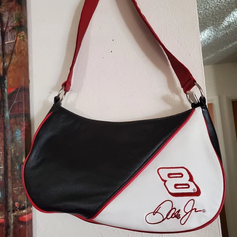 RACING DALE EARNHARDT JR #8 LEATHER PURSE SHOULDER BAG BLACK N WHITE RED TRIM Cover