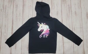 GIRLS JUMPING BEANS 6 BLACK FLEECE SILVER FOIL UNICORN HOODIE SWEATSHIRT - Picture 1 of 10