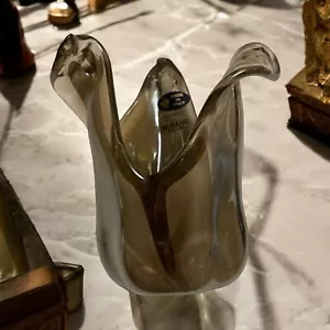 Cristal Glass Art Vase Grey Blown Made In Italy Centerpiece Decor Murano Style - Picture 1 of 7