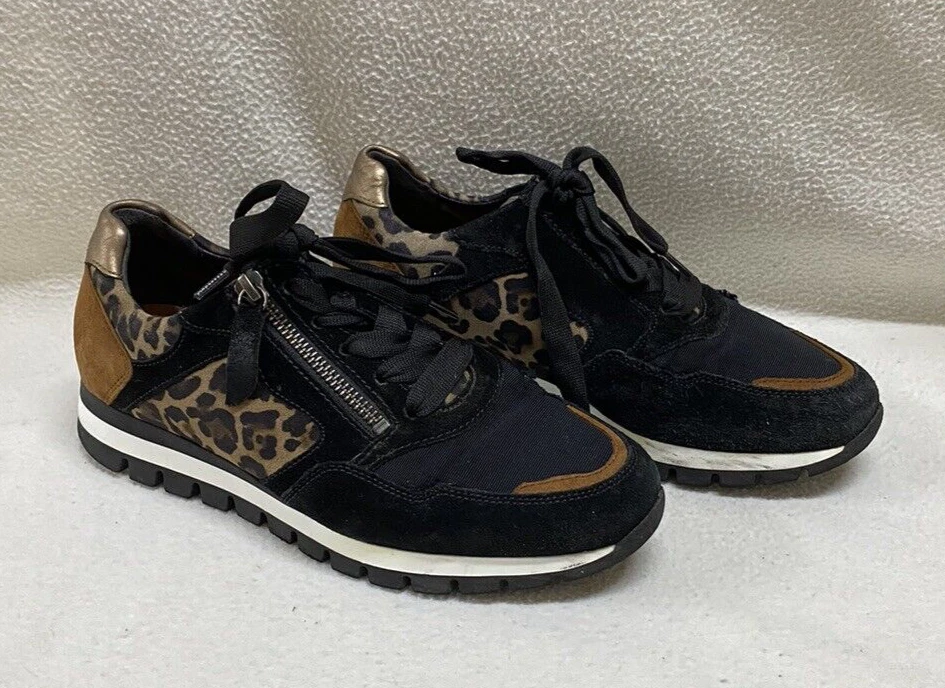 Gabor Women's Black Leopard Suede Lace/Zip Sneakers Size 4 1/2 Some Flaws - image 1 of 4