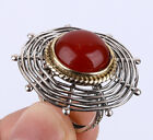 Turkish Simulated Ruby .925 Silver & Bronze Ring Size 9 #14439
