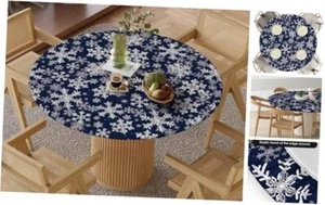 Christmas Fitted Tablecloth Best for 45"-56" Round, Blue Snow Elastic Edge - Picture 1 of 7