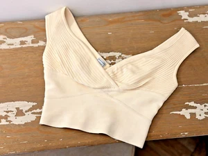 HERVE LEGER Elfenbein/Creme Plissee Brust Bandage Cropped Tank Bluse Top M/FR2 Small - Bild 1 von 12