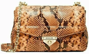 🌞MICHAEL KORS SOHO LARGE SNAKE EMBOSSED QUILTED TAN LEATHER CROSSBODY BAG🌺NWT! - Picture 1 of 10