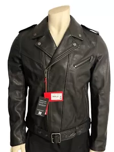 Hugo Boss Jacke Herren schwarz schweres Leder Moto Biker Größe S LOWIS $ 795 neu mit Etikett - Bild 1 von 7