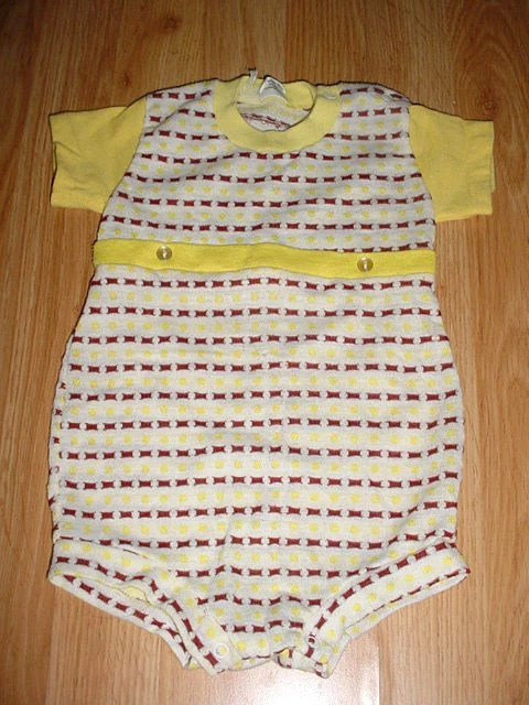 De colección-Sears-Pantalones Cortos Bebé Niño-Mameluco-Jon John-Amarillo Marrón Foto Conjunto-18 meses Foto 1 de 1