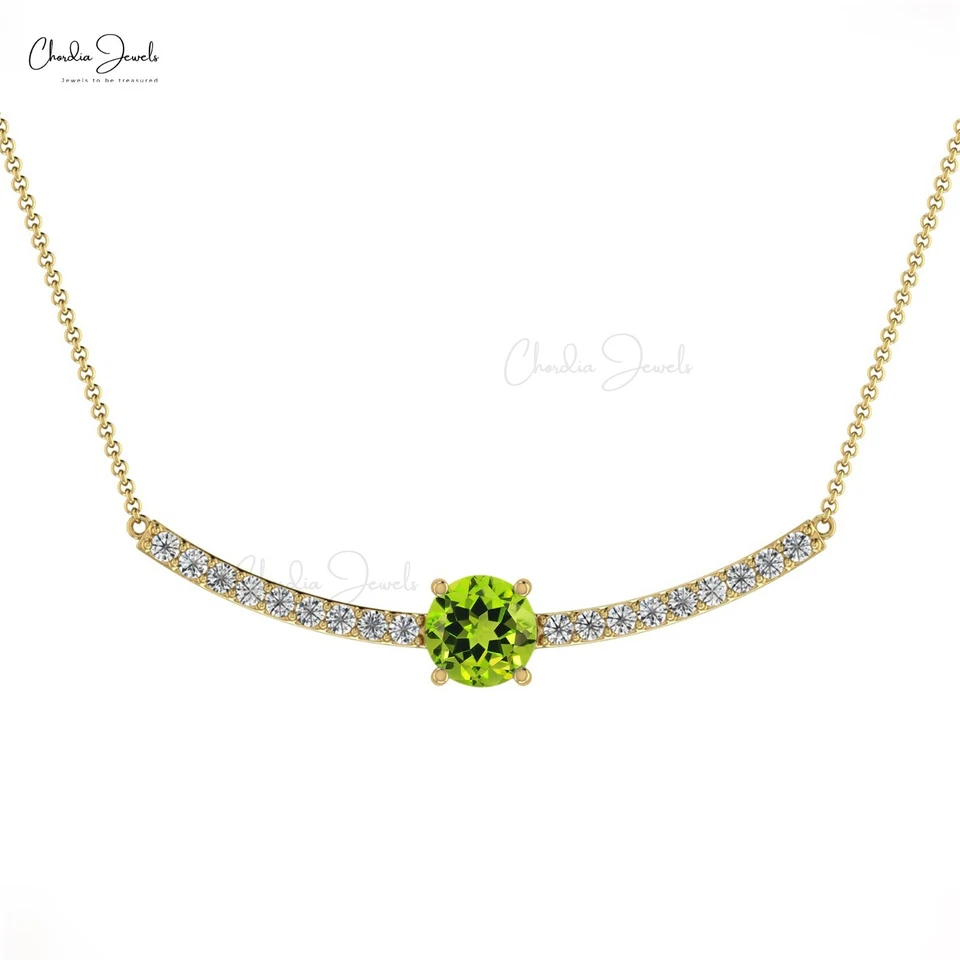 Collar de cierre de resorte de diamantes de peridoto natural de 5 mm de oro macizo de 14 k de regalo Foto 1 de 4