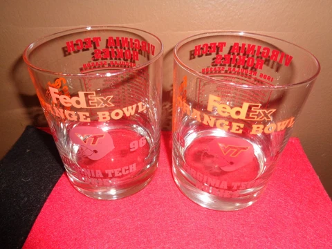 Vintage 1996 Virginia Tech Hokies FedEx Orange Bowl 10 oz Glasses with Schedule Cover