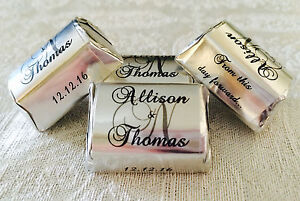 300 SILVER FOIL PERSONALIZED MONOGRAM WEDDING CANDY wrappers/stickers for FAVORS