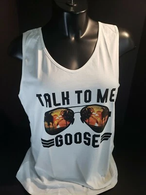 女式 Talk To Me Goose 圆领白色 T 恤背心,中等尺寸,美国发货 — 第 1/4 张图片
