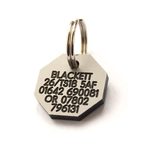 Engraved Plastic pet tag mini octagonal tag 21mm x 21mm 7 colours personalised - Picture 1 of 1
