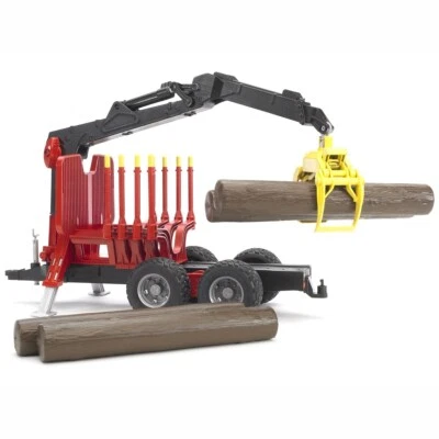 BRUDER 02252 Rückeanhänger mit Ladekran und 4 Baumstämmen und Holzgreifer