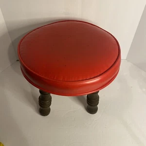 Vintage Mid Century Modern Red Vinyl Foot Stool 12.5” Wide X 9.25” Tall - Picture 1 of 16