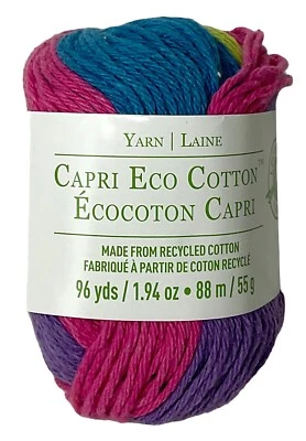 Loops & Threads Capri Eco Cotton Yarn Rainbow Stripe Skein 1.94 Oz New - Image 1 of 3