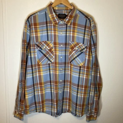 Camisa Pendleton Para Hombre XL Franela Algodón Cuadros Marrón/Naranja/Azul De Colección Foto 1 de 4